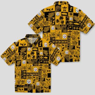 Pittsburgh Steelers Tropical Hawaiian Shirt - Gold & Black Patchwork Design for NFL Fans