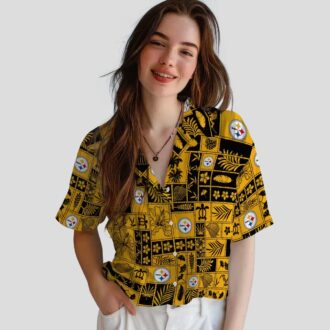 Pittsburgh Steelers Tropical Hawaiian Shirt - Gold & Black Patchwork Design for NFL Fans