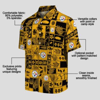 Pittsburgh Steelers Tropical Hawaiian Shirt - Gold & Black Patchwork Design for NFL Fans