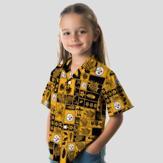 Pittsburgh Steelers Tropical Hawaiian Shirt - Gold & Black Patchwork Design for NFL Fans