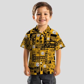 Pittsburgh Steelers Tropical Hawaiian Shirt - Gold & Black Patchwork Design for NFL Fans