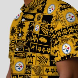 Pittsburgh Steelers Tropical Hawaiian Shirt - Gold & Black Patchwork Design for NFL Fans