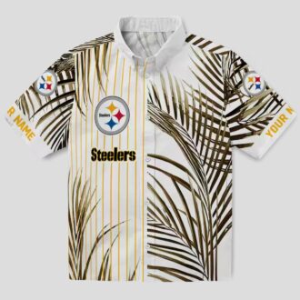 Pittsburgh Steelers Tropical Palm Stripes Shirt, NFL Black & Gold Hawaiian Beachwear