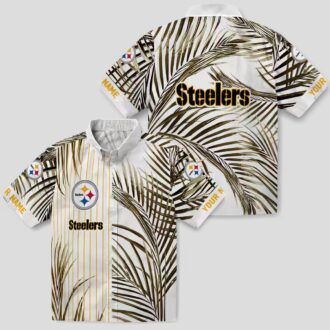 Pittsburgh Steelers Tropical Palm Stripes Shirt, NFL Black & Gold Hawaiian Beachwear