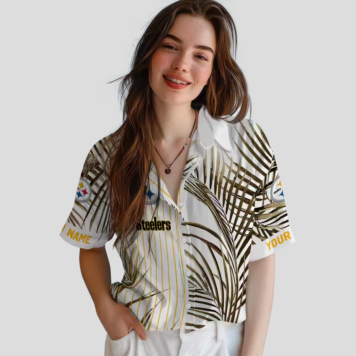Pittsburgh Steelers Tropical Palm Stripes Shirt, NFL Black & Gold Hawaiian Beachwear