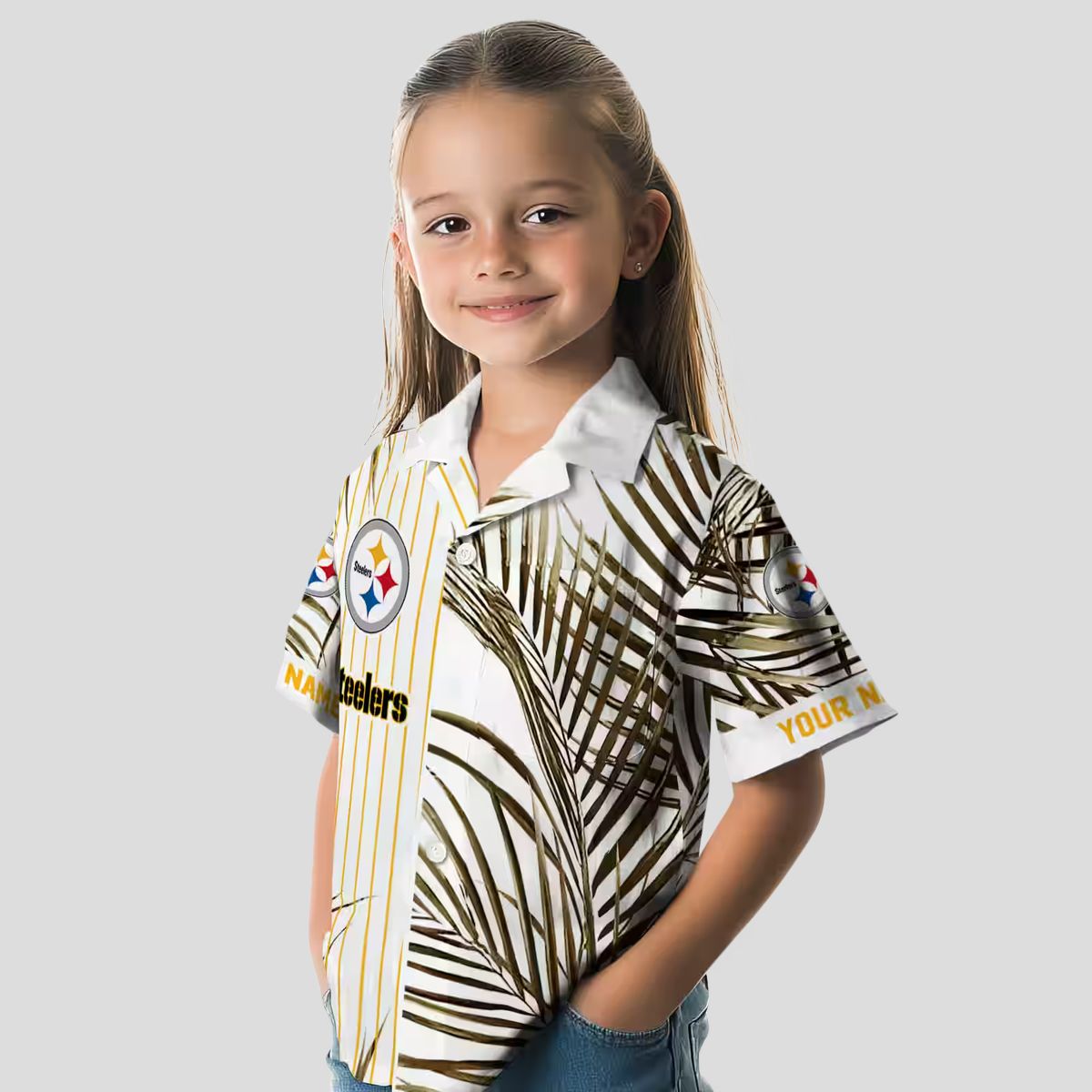 Pittsburgh Steelers Tropical Palm Stripes Shirt, NFL Black & Gold Hawaiian Beachwear