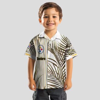 Pittsburgh Steelers Tropical Palm Stripes Shirt, NFL Black & Gold Hawaiian Beachwear