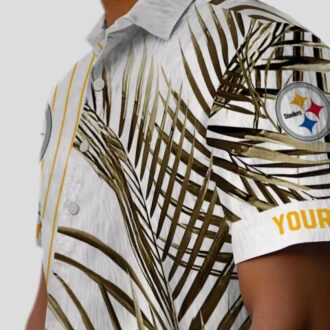 Pittsburgh Steelers Tropical Palm Stripes Shirt, NFL Black & Gold Hawaiian Beachwear
