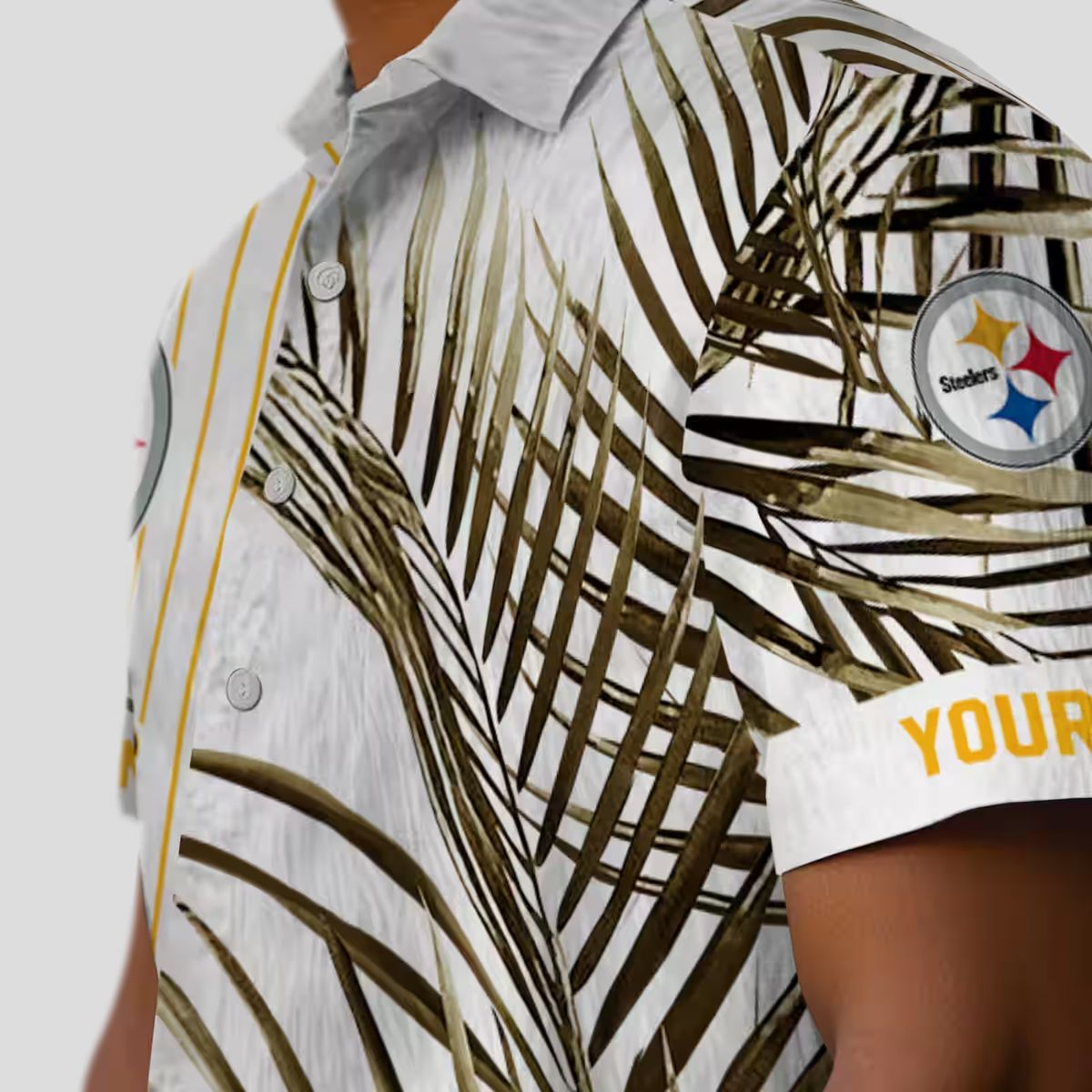 Pittsburgh Steelers Tropical Palm Stripes Shirt, NFL Black & Gold Hawaiian Beachwear