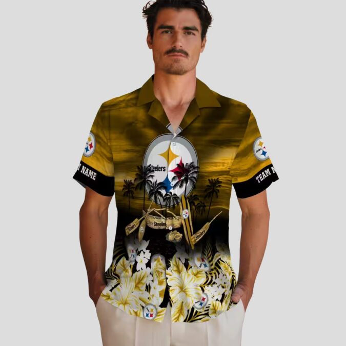 Pittsburgh Steelers Tropical Shirt - Summer Gold Canoe Hawaiian Style