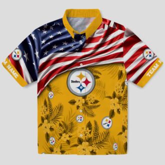 Pittsburgh Steelers US Flag Hawaiian Shirt - Hibiscus Floral Aloha Design