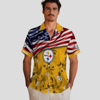 Pittsburgh Steelers US Flag Hawaiian Shirt - Hibiscus Floral Aloha Design