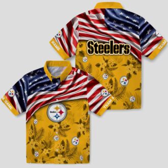 Pittsburgh Steelers US Flag Hawaiian Shirt - Hibiscus Floral Aloha Design