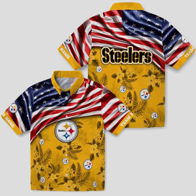 Pittsburgh Steelers US Flag Hawaiian Shirt - Hibiscus Floral Aloha Design
