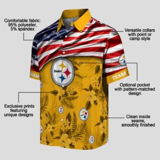Pittsburgh Steelers US Flag Hawaiian Shirt - Hibiscus Floral Aloha Design