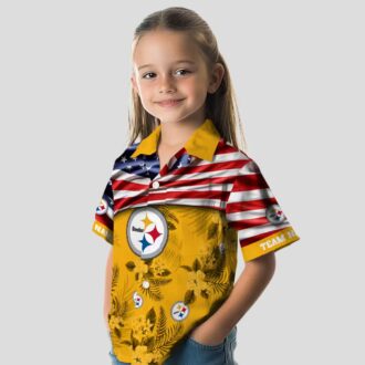 Pittsburgh Steelers US Flag Hawaiian Shirt - Hibiscus Floral Aloha Design