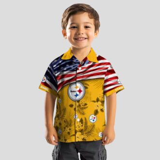 Pittsburgh Steelers US Flag Hawaiian Shirt - Hibiscus Floral Aloha Design