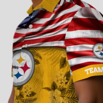 Pittsburgh Steelers US Flag Hawaiian Shirt - Hibiscus Floral Aloha Design