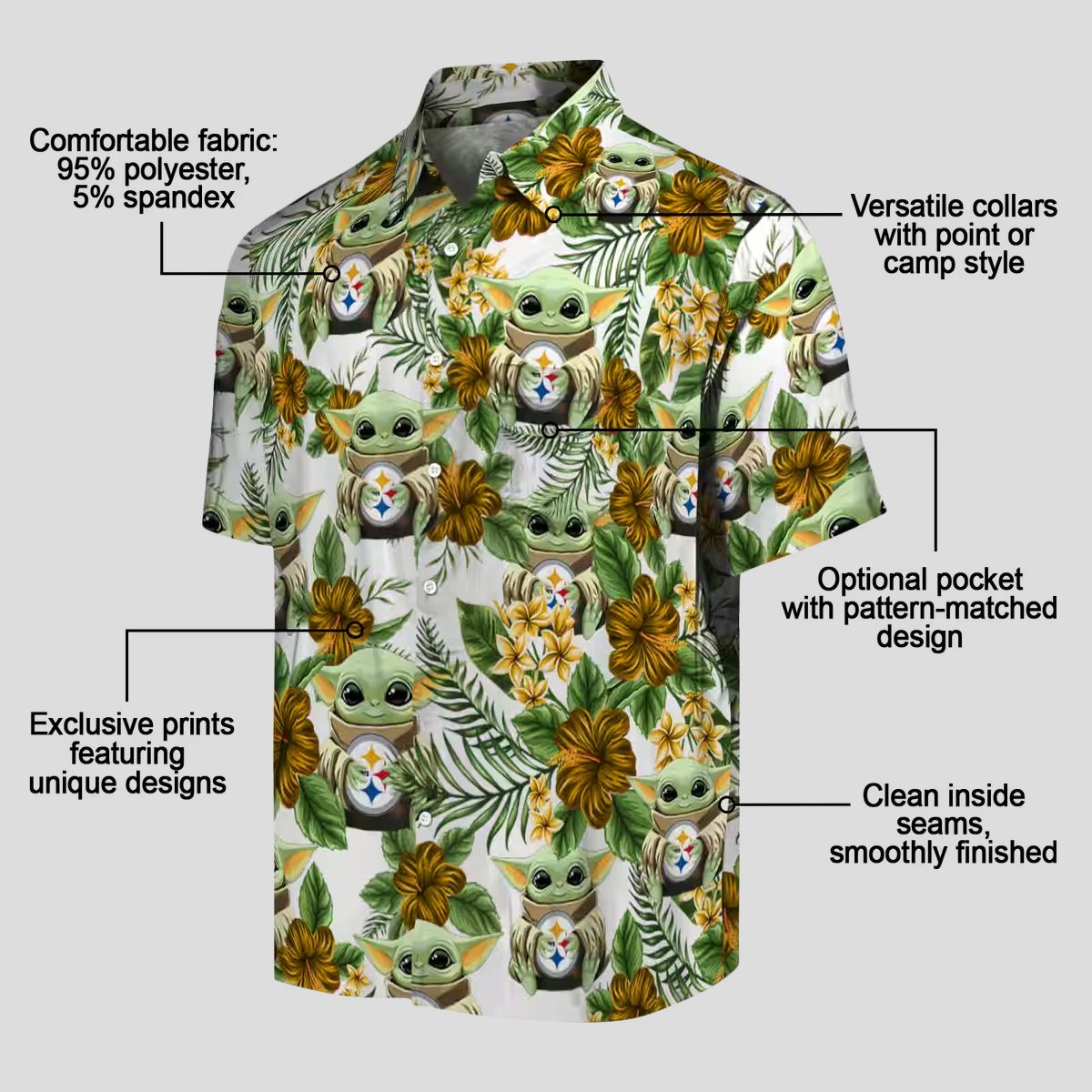 Pittsburgh Steelers Yoda Green Hawaiian Shirt, NFL Tropical Summer Outfit for Men