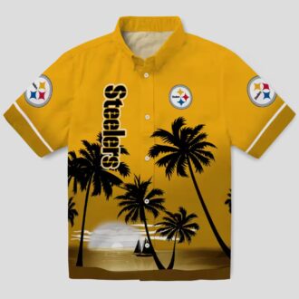 Steelers Beach Sunset Hawaiian Shirt, NFL Tropical Vacation Shirt for Fans