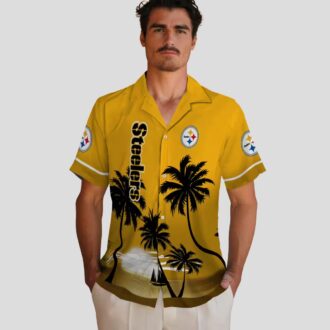 Steelers Beach Sunset Hawaiian Shirt, NFL Tropical Vacation Shirt for Fans