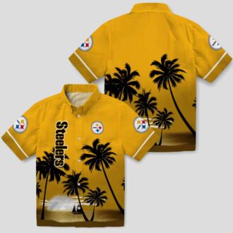 Steelers Beach Sunset Hawaiian Shirt, NFL Tropical Vacation Shirt for Fans