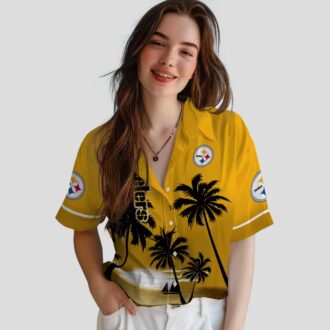 Steelers Beach Sunset Hawaiian Shirt, NFL Tropical Vacation Shirt for Fans