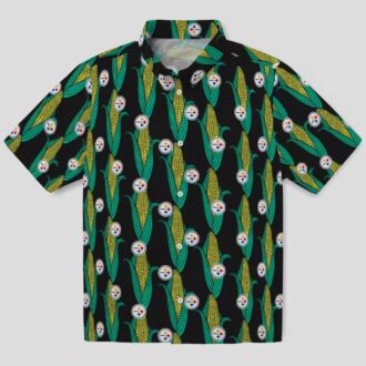 Steelers Black Green Hawaiian Shirt, Unique Corn Design Summer Tailgate Apparel