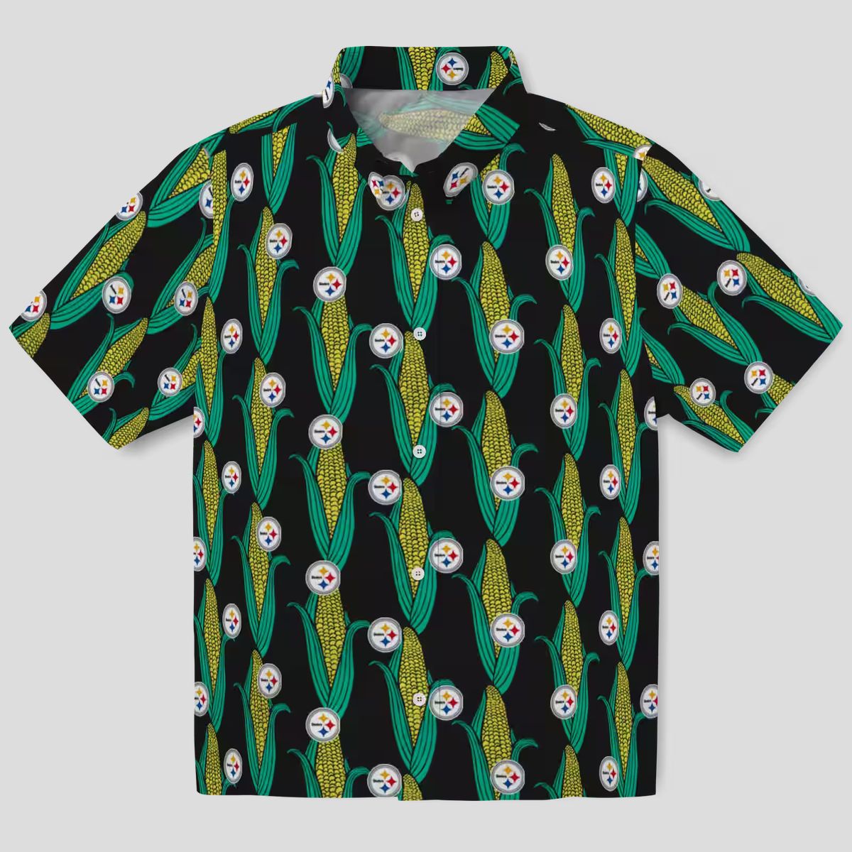 Steelers Black Green Hawaiian Shirt, Unique Corn Design Summer Tailgate Apparel