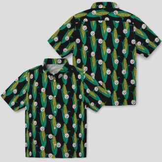 Steelers Black Green Hawaiian Shirt, Unique Corn Design Summer Tailgate Apparel