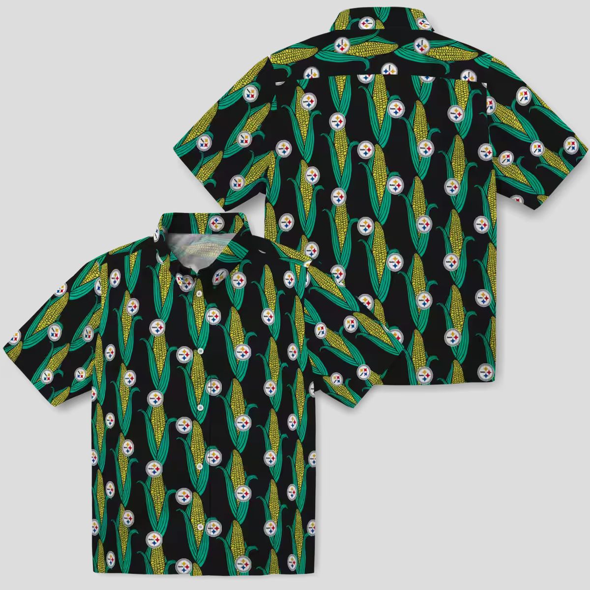 Steelers Black Green Hawaiian Shirt, Unique Corn Design Summer Tailgate Apparel