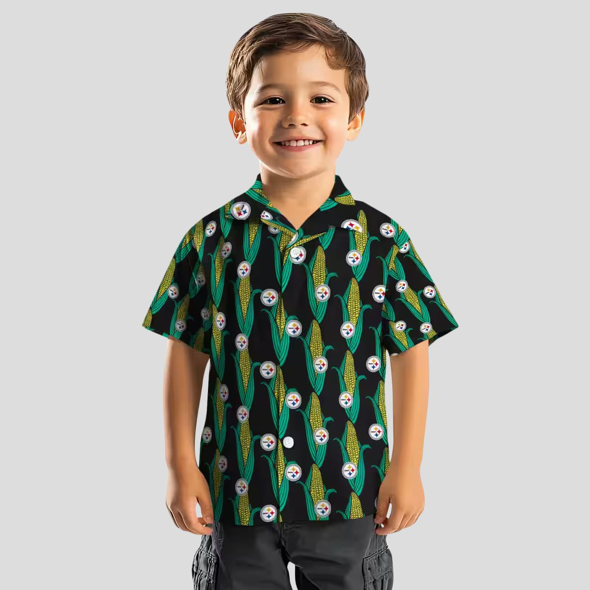 Steelers Black Green Hawaiian Shirt, Unique Corn Design Summer Tailgate Apparel