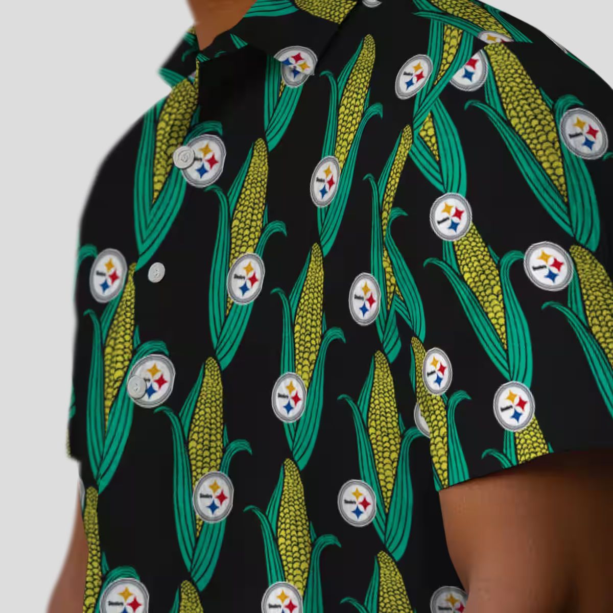 Steelers Black Green Hawaiian Shirt, Unique Corn Design Summer Tailgate Apparel