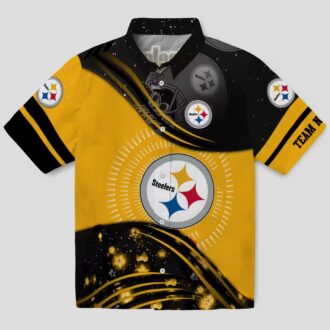 Steelers Football Tropical Hawaiian Shirt - Gold & Black Wave Pattern Style