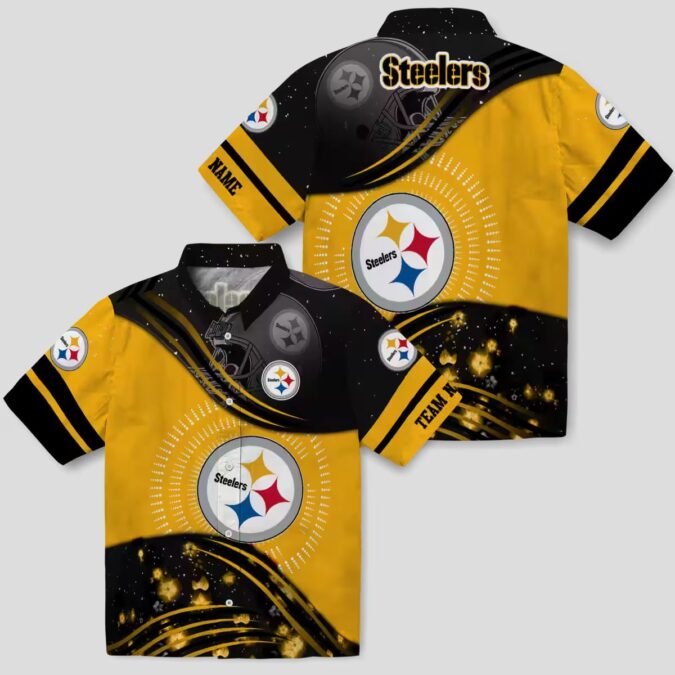 Steelers Football Tropical Hawaiian Shirt - Gold & Black Wave Pattern Style
