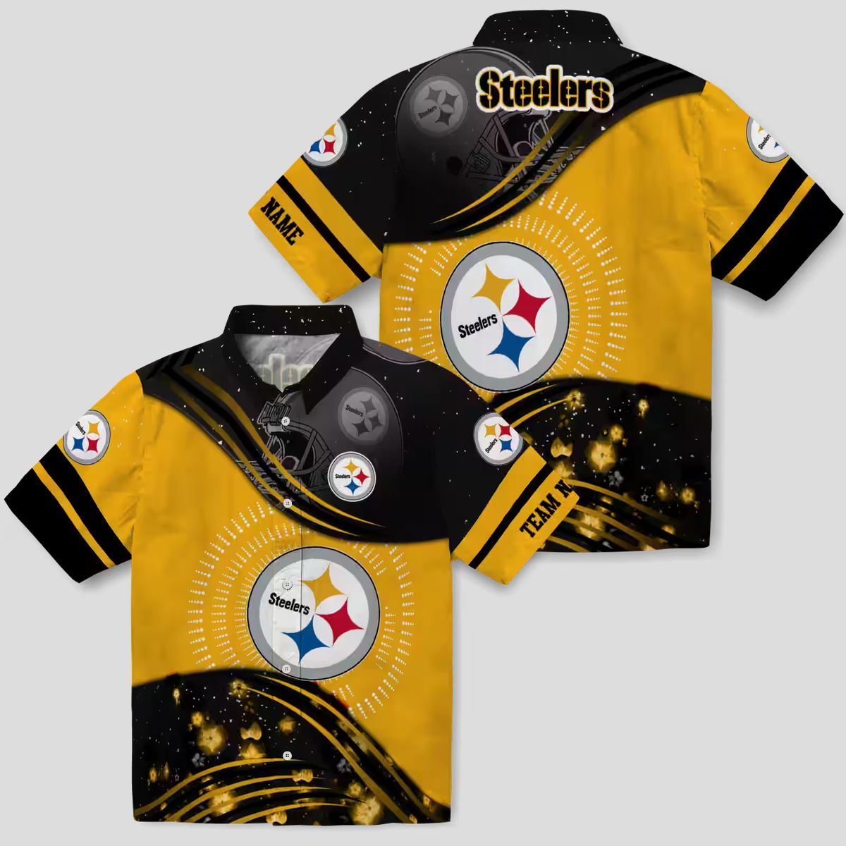 Steelers Football Tropical Hawaiian Shirt - Gold & Black Wave Pattern Style