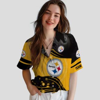 Steelers Football Tropical Hawaiian Shirt - Gold & Black Wave Pattern Style