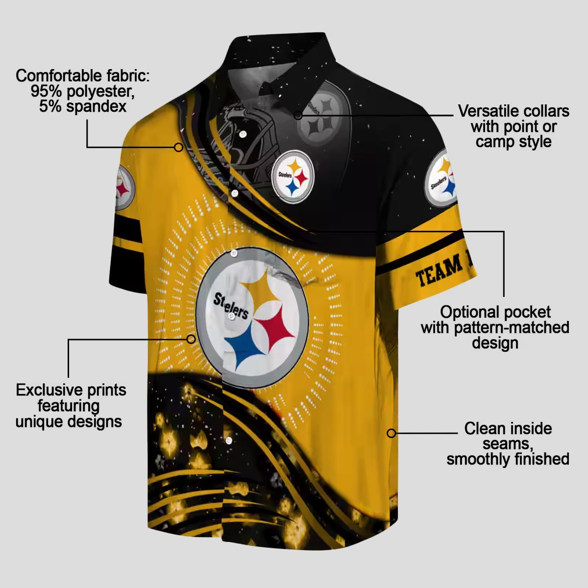 Steelers Football Tropical Hawaiian Shirt - Gold & Black Wave Pattern Style