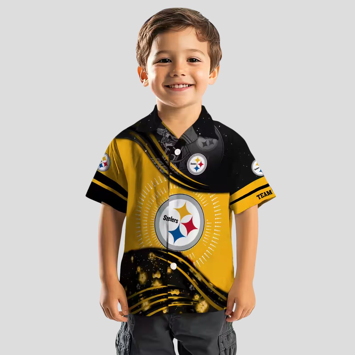 Steelers Football Tropical Hawaiian Shirt - Gold & Black Wave Pattern Style