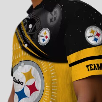 Steelers Football Tropical Hawaiian Shirt - Gold & Black Wave Pattern Style