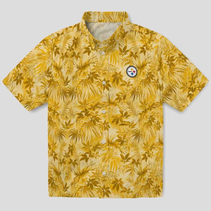 Steelers Gold Leaf Hawaiian Shirt, NFL Tropical Aloha Shirt for Men & Fans