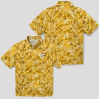 Steelers Gold Leaf Hawaiian Shirt, NFL Tropical Aloha Shirt for Men & Fans