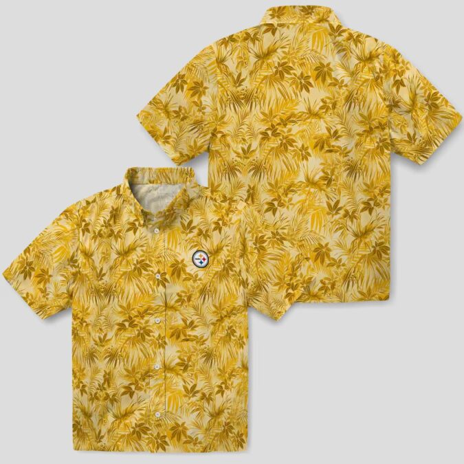 Steelers Gold Leaf Hawaiian Shirt, NFL Tropical Aloha Shirt for Men & Fans