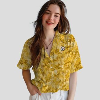Steelers Gold Leaf Hawaiian Shirt, NFL Tropical Aloha Shirt for Men & Fans
