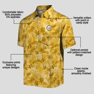 Steelers Gold Leaf Hawaiian Shirt, NFL Tropical Aloha Shirt for Men & Fans