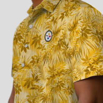 Steelers Gold Leaf Hawaiian Shirt, NFL Tropical Aloha Shirt for Men & Fans