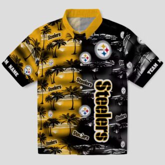 Steelers Palm Silhouettes Gold Shirt, Custom NFL Aloha Hawaiian Shirt for Fans & Beach Lovers