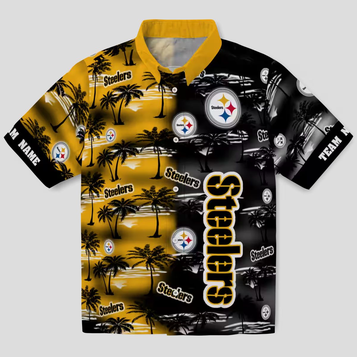 Steelers Palm Silhouettes Gold Shirt, Custom NFL Aloha Hawaiian Shirt for Fans & Beach Lovers
