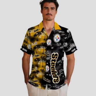 Steelers Palm Silhouettes Gold Shirt, Custom NFL Aloha Hawaiian Shirt for Fans & Beach Lovers