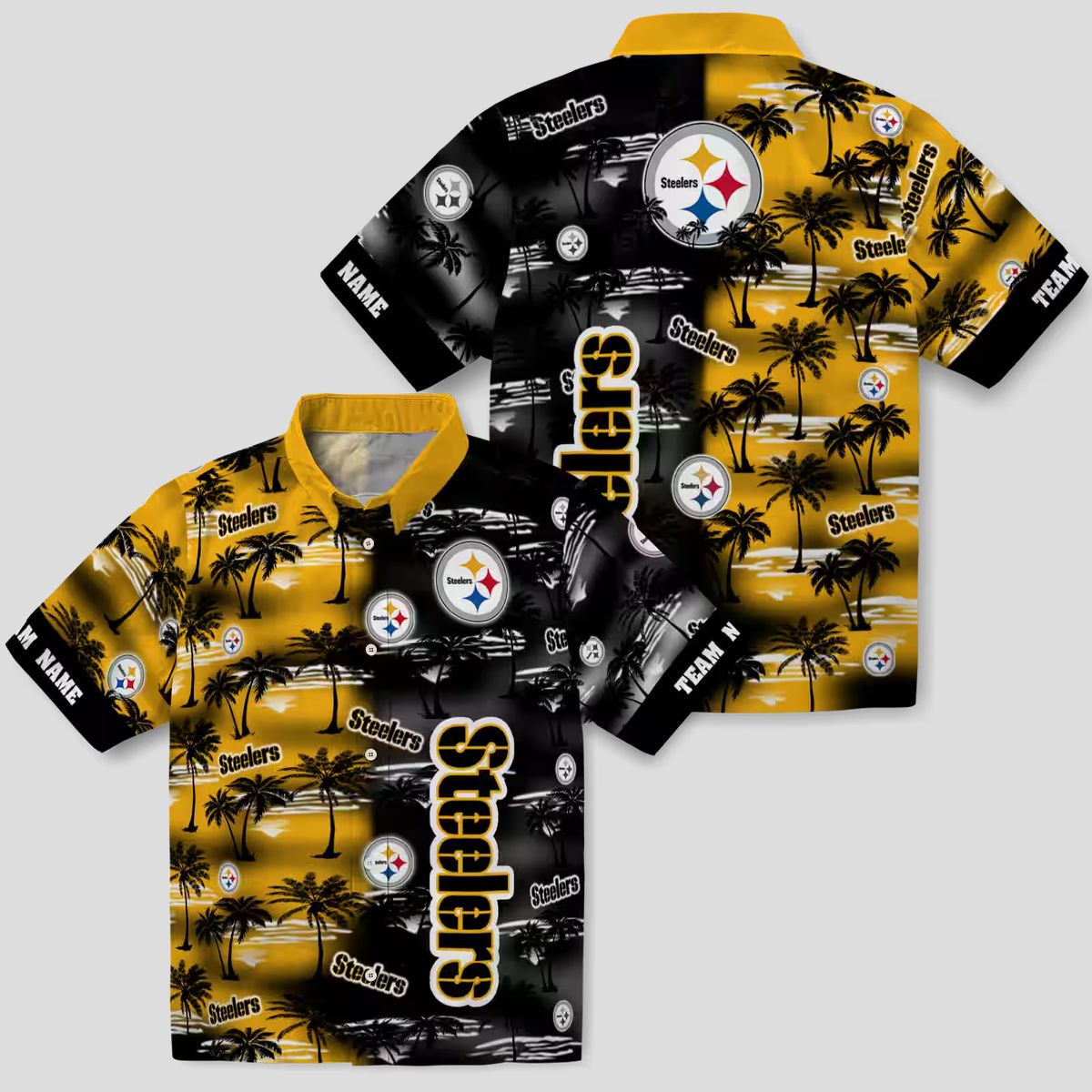 Steelers Palm Silhouettes Gold Shirt, Custom NFL Aloha Hawaiian Shirt for Fans & Beach Lovers